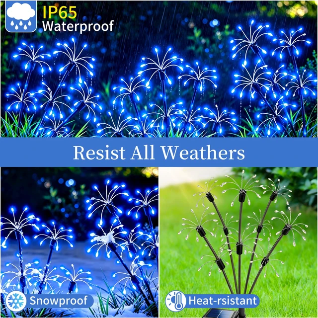 Alt view image 5 of 7 - Solar Garden Lights Outdoor, 4 Pack 2-Layer Blue Fairy Firework Lights Waterproof Starburst Flower Light, Garden Decor for Yard Patio Pathway Lawn, Unique Gifts for Women Mom Grandma Christmas