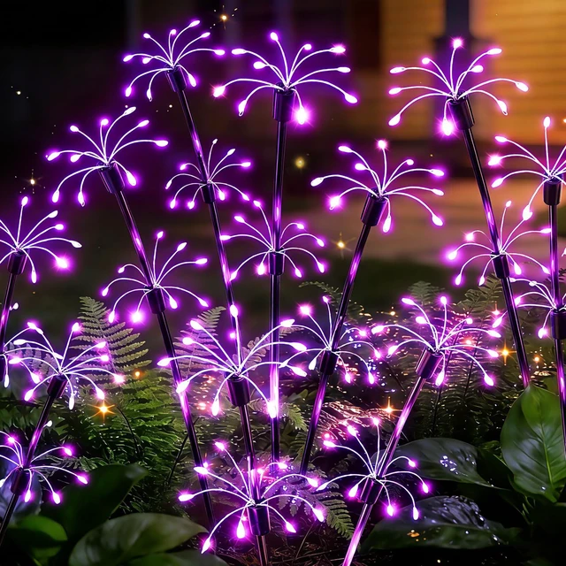 Main image of Solar Garden Lights Outdoor, 4 Pack 2-Layer Purple Solar Firework Lights Purple Halloween Decoration, Waterproof Starburst Fairy Light Garden Decor for Christmas Yard Patio Pathway Lawn