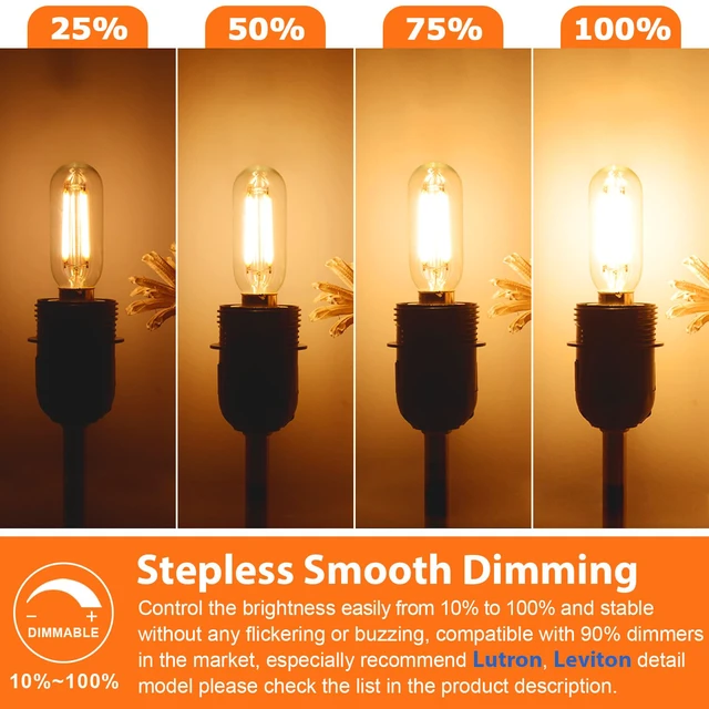 Alt view image 2 of 7 - E12 Edison LED Light Bulbs 15 Watt Equivalent Candelabra, Dimmable 2200K Amber Warm White T6 Amber LED Bulbs 2W 150lm Vintage T25 for Chandelier Ceiling Fan, Tubular Small Filament Bulbs, 6 Packs
