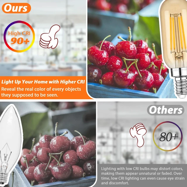 Alt view image 4 of 7 - E12 Edison LED Light Bulbs 40 Watt Equivalent Candelabra, Dimmable 2200K Amber Warm White T6 Amber LED Bulbs 4W 280lm Vintage T25 for Chandelier Ceiling Fan, Tubular Small Filament Bulbs, 6 Packs