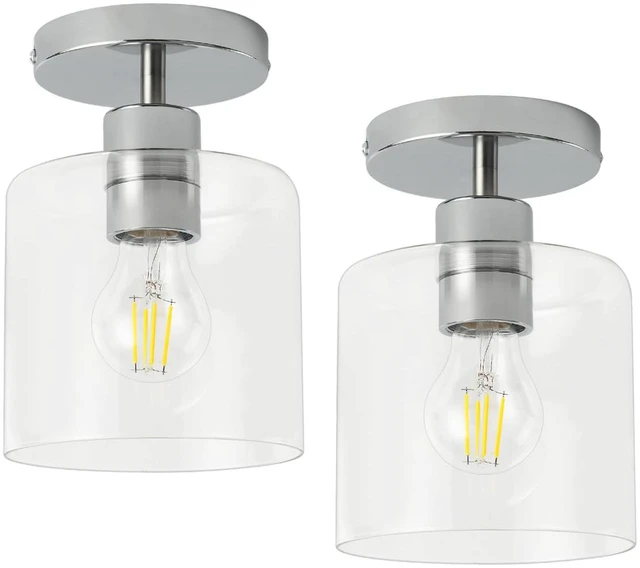 Main image of Chrome Semi Flush Mount Ceiling Light,Modern Farmhouse Ceiling Light Fixture for Closet Entryway,Hallway Light Fixture 5.9in Clear Glass Shade 2 Pack