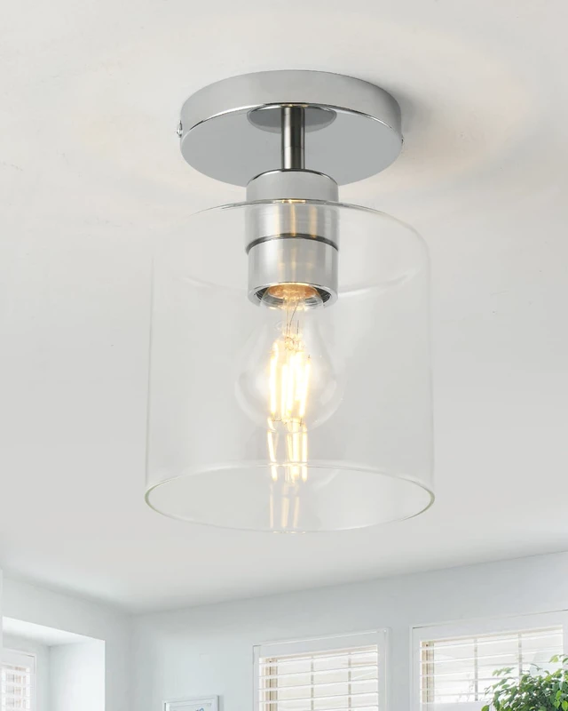 Alt view image 2 of 7 - Chrome Semi Flush Mount Ceiling Light,Modern Farmhouse Ceiling Light Fixture for Closet Entryway,Hallway Light Fixture 5.9in Clear Glass Shade 1 Pack