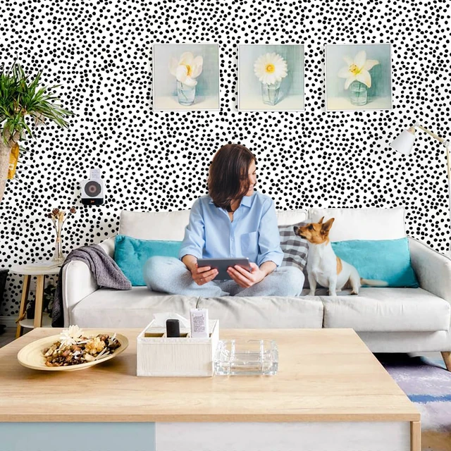 Alt view image 3 of 7 - Peel and Stick Wallpaper Polka Dot Wallpaper 17.7 x 196.8 Black and White Wallpaper Stick and Peel Black Dot Contact Paper Decorative Removable Self Adhesive Vinyl Walls for Bathroom