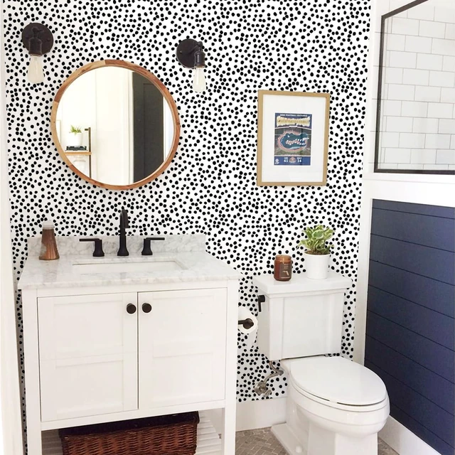 Alt view image 6 of 7 - Peel and Stick Wallpaper Polka Dot Wallpaper 17.7 x 196.8 Black and White Wallpaper Stick and Peel Black Dot Contact Paper Decorative Removable Self Adhesive Vinyl Walls for Bathroom