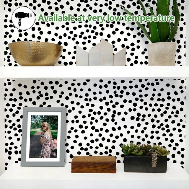 Alt view image 7 of 7 - Peel and Stick Wallpaper Polka Dot Wallpaper 17.7 x 196.8 Black and White Wallpaper Stick and Peel Black Dot Contact Paper Decorative Removable Self Adhesive Vinyl Walls for Bathroom