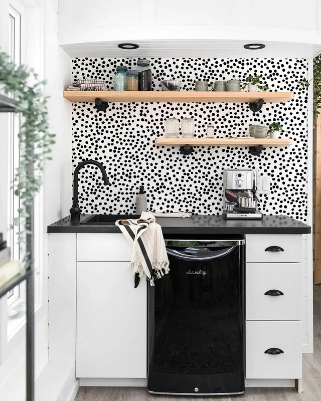 Alt view image 5 of 7 - Peel and Stick Wallpaper Polka Dot Wallpaper 17.7 x 196.8 Black and White Wallpaper Stick and Peel Black Dot Contact Paper Decorative Removable Self Adhesive Vinyl Walls for Bathroom