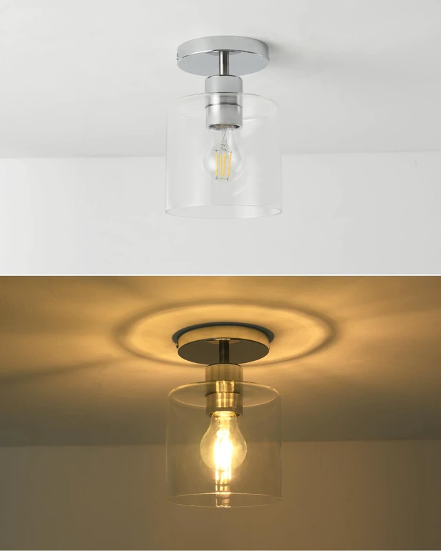 Alt view image 3 of 7 - Chrome Semi Flush Mount Ceiling Light,Modern Farmhouse Ceiling Light Fixture for Closet Entryway,Hallway Light Fixture 5.9in Clear Glass Shade 1 Pack