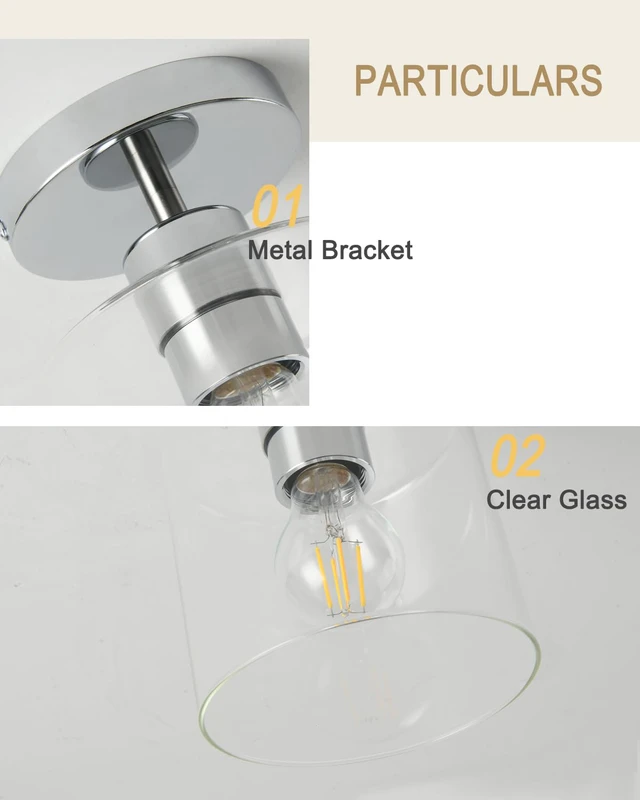 Alt view image 5 of 7 - Chrome Semi Flush Mount Ceiling Light,Modern Farmhouse Ceiling Light Fixture for Closet Entryway,Hallway Light Fixture 5.9in Clear Glass Shade 1 Pack