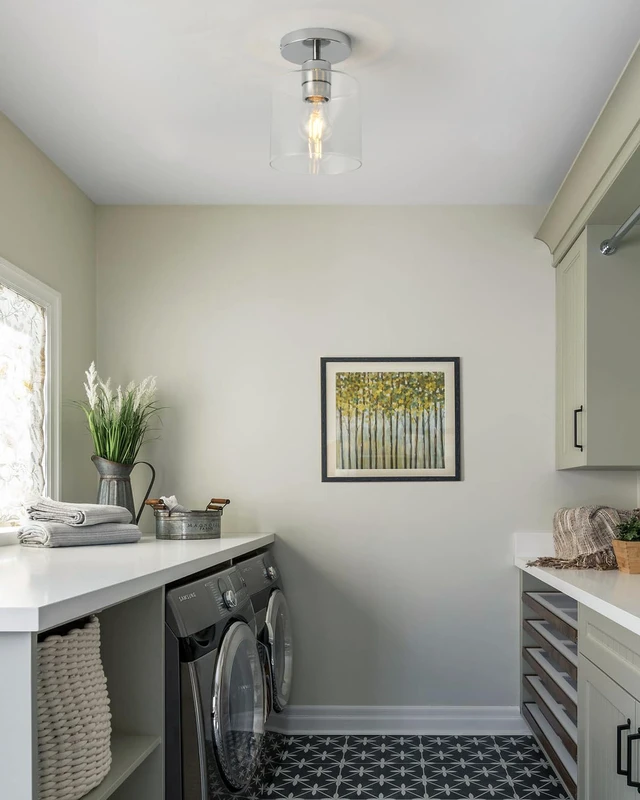 Alt view image 4 of 7 - Chrome Semi Flush Mount Ceiling Light,Modern Farmhouse Ceiling Light Fixture for Closet Entryway,Hallway Light Fixture 5.9in Clear Glass Shade 1 Pack