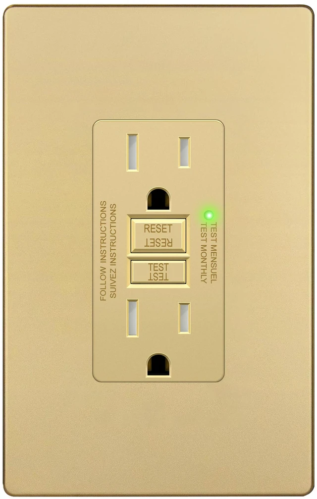 Main image of GFCI Outlet 15Amp, GFCI Receptacle, Self-Test, ETL Listed, Matte Gold Tamper-Resistant, Ground Fault Protection, LED Indicator, No-False-Trip Performance, Screwless Wall Plate, Anti-Interference