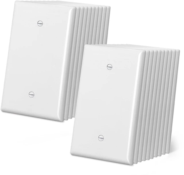 Main image of Oversized Blank Wall Plate, 20 Pack Jumbo Blank Outlet Covers, 1-Gang No Device Switch Plates, Over-Size 3.5 x 5.5, Impact Resistant, Gloss White, ETL Listed