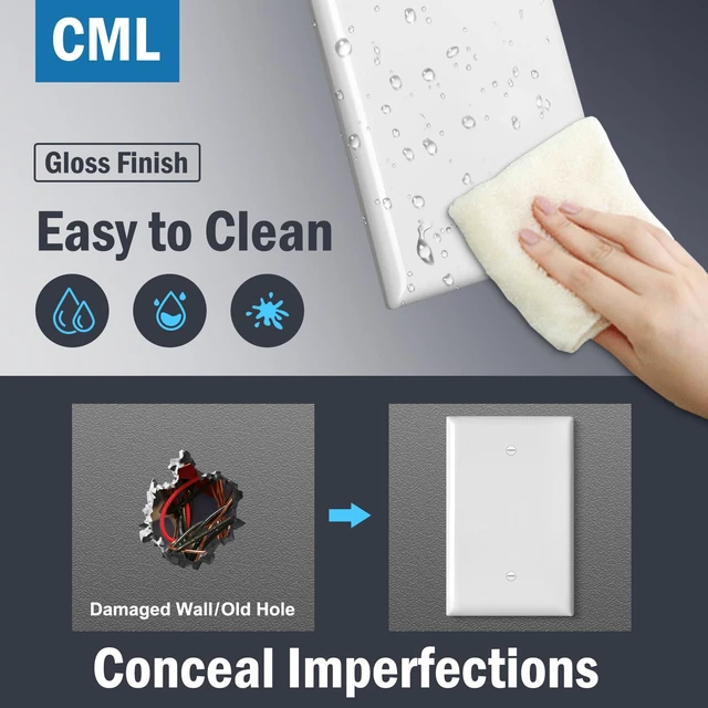 Alt view image 3 of 7 - Oversized Blank Wall Plate, 20 Pack Jumbo Blank Outlet Covers, 1-Gang No Device Switch Plates, Over-Size 3.5 x 5.5, Impact Resistant, Gloss White, ETL Listed