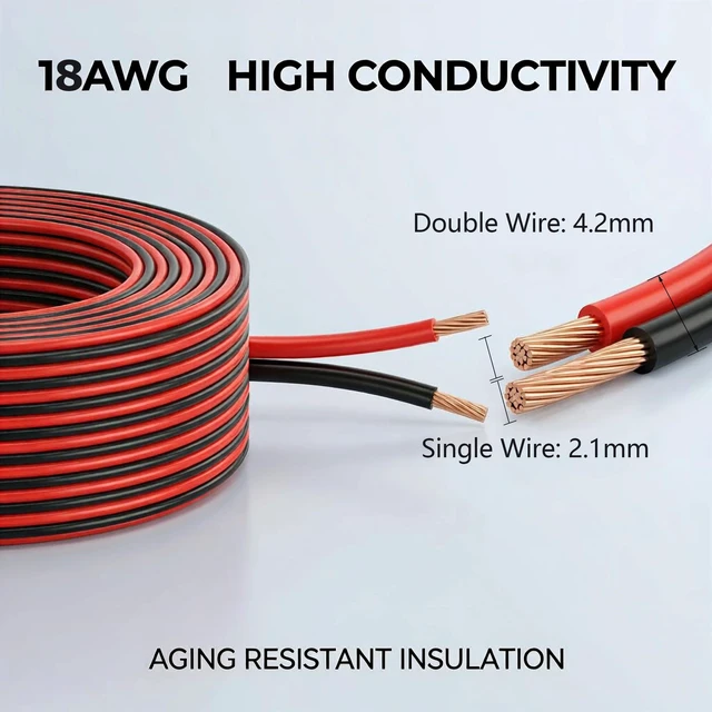 Alt view image 4 of 7 - 18 Gauge Wire 100FT, 18 AWG CCA Red and Black 2 Conductor Speaker Wire Copper Clad Aluminum Automotive Wire 18/2 for 12V/24V DC, Automotive, Car Audio, Home Theater, LED Strips, Lighting