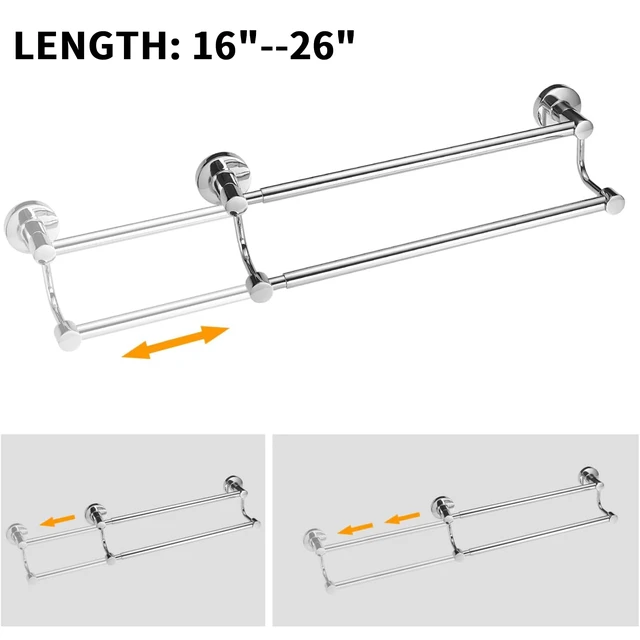Alt view image 5 of 6 - Double Towel Bar Towel Rack for Bathroom Wall Mounted Polished Chrome Adjustable 16-26 In,Wall Mounted Towel Holder, Stainless Steel, Rustproof, Towel Bar Rod Hanger Hardware Accessories Hotel
