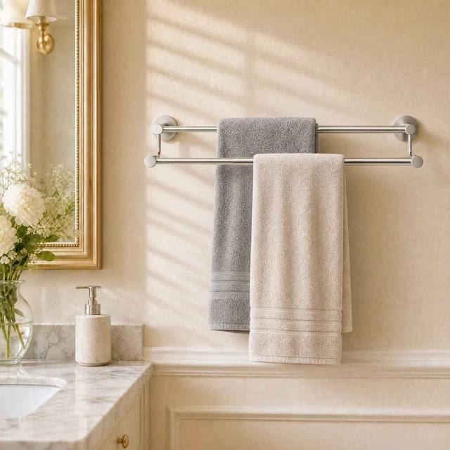 Alt view image 2 of 7 - Double Towel Bar Towel Rack for Bathroom Wall Mounted Brushed Nickel Adjustable 16-26 In,Wall Mounted Towel Holder, Stainless Steel, Rustproof, Towel Bar Rod Hanger Hardware Accessories Hotel