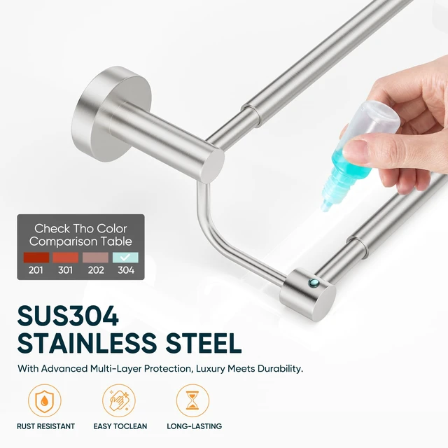 Alt view image 4 of 7 - Double Towel Bar Towel Rack for Bathroom Wall Mounted Brushed Nickel Adjustable 16-26 In,Wall Mounted Towel Holder, Stainless Steel, Rustproof, Towel Bar Rod Hanger Hardware Accessories Hotel