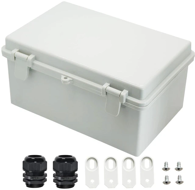 Main image of Junction Box ABS Plastic Dustproof Waterproof IP65 Electrical Boxes Hinged Shell Outdoor Universal Project Enclosure with 2 Cable Glands 11.42 x 7.48 x 5.51 Inch (290x190x140mm)