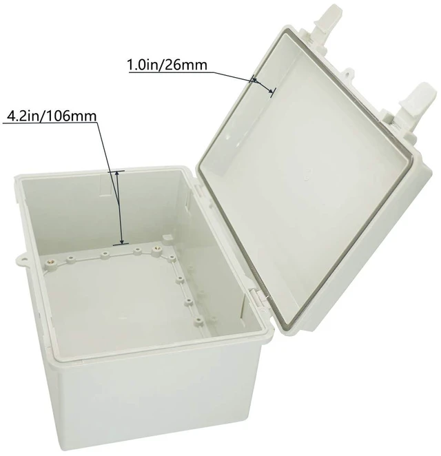 Alt view image 4 of 7 - Junction Box ABS Plastic Dustproof Waterproof IP65 Electrical Boxes Hinged Shell Outdoor Universal Project Enclosure with 2 Cable Glands 11.42 x 7.48 x 5.51 Inch (290x190x140mm)