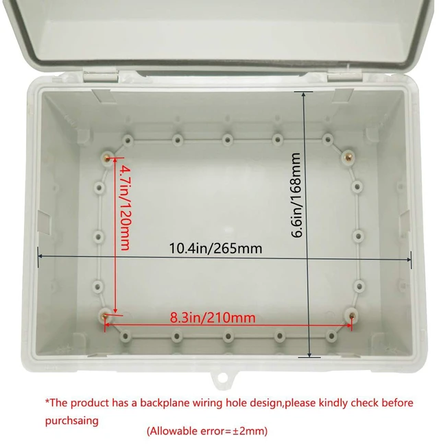 Alt view image 5 of 7 - Junction Box ABS Plastic Dustproof Waterproof IP65 Electrical Boxes Hinged Shell Outdoor Universal Project Enclosure with 2 Cable Glands 11.42 x 7.48 x 5.51 Inch (290x190x140mm)