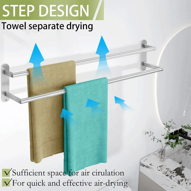 Alt view image 3 of 7 - Double Towel Bar 32 Inch, Towel Rack for Bathroom, Wall Mount Bathroom Towel Holder, Stainless Steel Bathroom Towel Rack, Double Towel Hanger Towel Rod(Brushed Nickel)