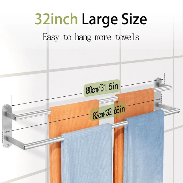 Alt view image 4 of 7 - Double Towel Bar 32 Inch, Towel Rack for Bathroom, Wall Mount Bathroom Towel Holder, Stainless Steel Bathroom Towel Rack, Double Towel Hanger Towel Rod(Brushed Nickel)