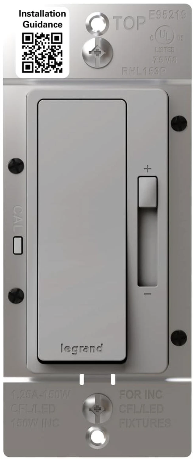 Main image of Radiant 150W LED Dimmer Light Switch 3-Way Rocker Gray 1 Pack Pass & Seymour LED Optimized, Decorator Rocker Dimmer Switch, for Dimmable LED Bulbs, Flicker-Free