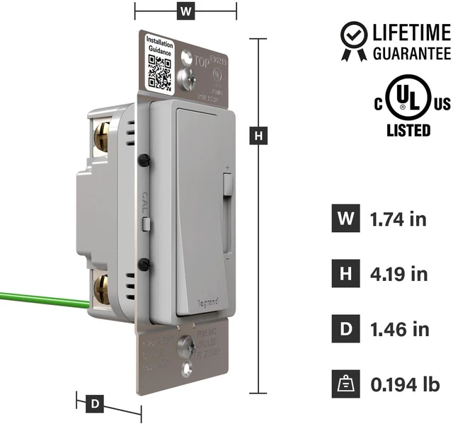 Alt view image 2 of 7 - Radiant 150W LED Dimmer Light Switch 3-Way Rocker Gray 1 Pack Pass & Seymour LED Optimized, Decorator Rocker Dimmer Switch, for Dimmable LED Bulbs, Flicker-Free