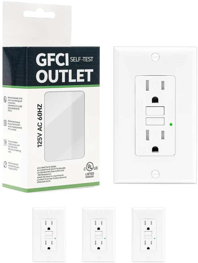 Main image of 4-Pack 15 Amp GFI Electrical GFCI Outlet Self-Test Tamper Resistant (TR) Weather Resistant (WR) Ground Fault Receptacle with LED Indicator UL Listed Standard Wall Plate Included White