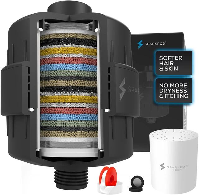 Main image of 23-Stage Shower Head Filter for Showerheads, Black Matte Removes Chlorine & Heavy Metals, Helps Improve Hard Water, with Activated Carbon and KDF-55 Layers, High Output