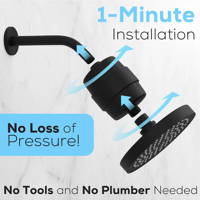Alt view image 5 of 7 - 23-Stage Shower Head Filter for Showerheads, Black Matte Removes Chlorine & Heavy Metals, Helps Improve Hard Water, with Activated Carbon and KDF-55 Layers, High Output