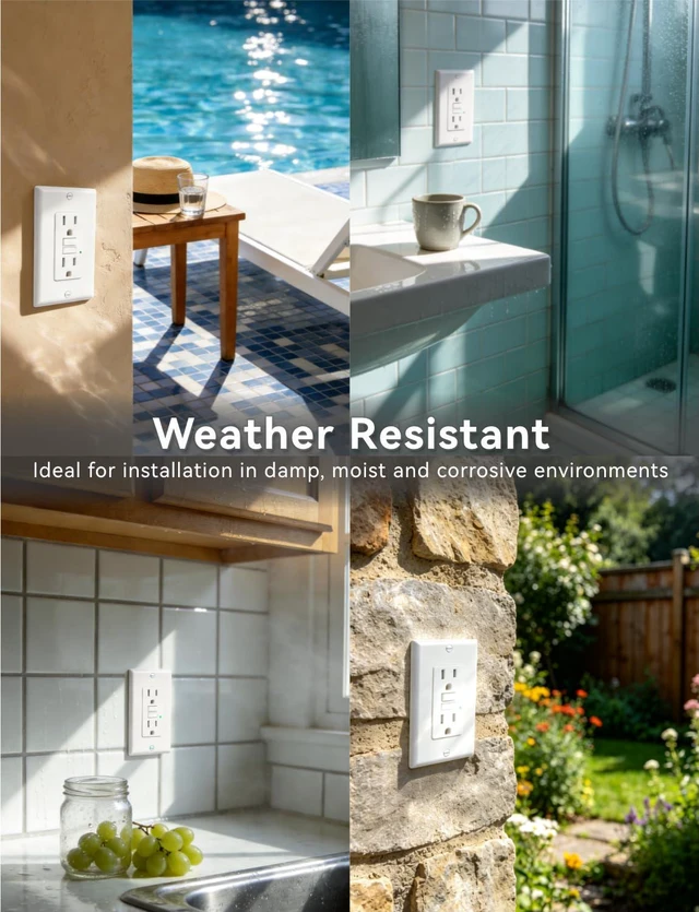 Alt view image 4 of 7 - 4-Pack 15 Amp GFI Electrical GFCI Outlet Self-Test Tamper Resistant (TR) Weather Resistant (WR) Ground Fault Receptacle with LED Indicator UL Listed Standard Wall Plate Included White