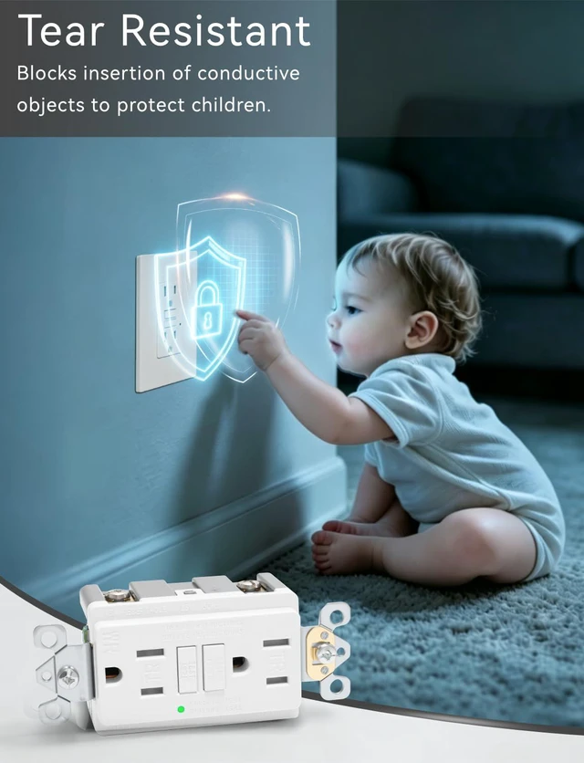 Alt view image 3 of 7 - 4-Pack 15 Amp GFI Electrical GFCI Outlet Self-Test Tamper Resistant (TR) Weather Resistant (WR) Ground Fault Receptacle with LED Indicator UL Listed Standard Wall Plate Included White