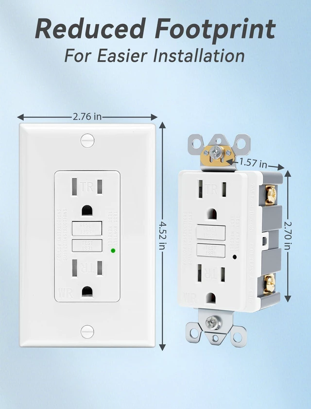 Alt view image 5 of 7 - 4-Pack 15 Amp GFI Electrical GFCI Outlet Self-Test Tamper Resistant (TR) Weather Resistant (WR) Ground Fault Receptacle with LED Indicator UL Listed Standard Wall Plate Included White