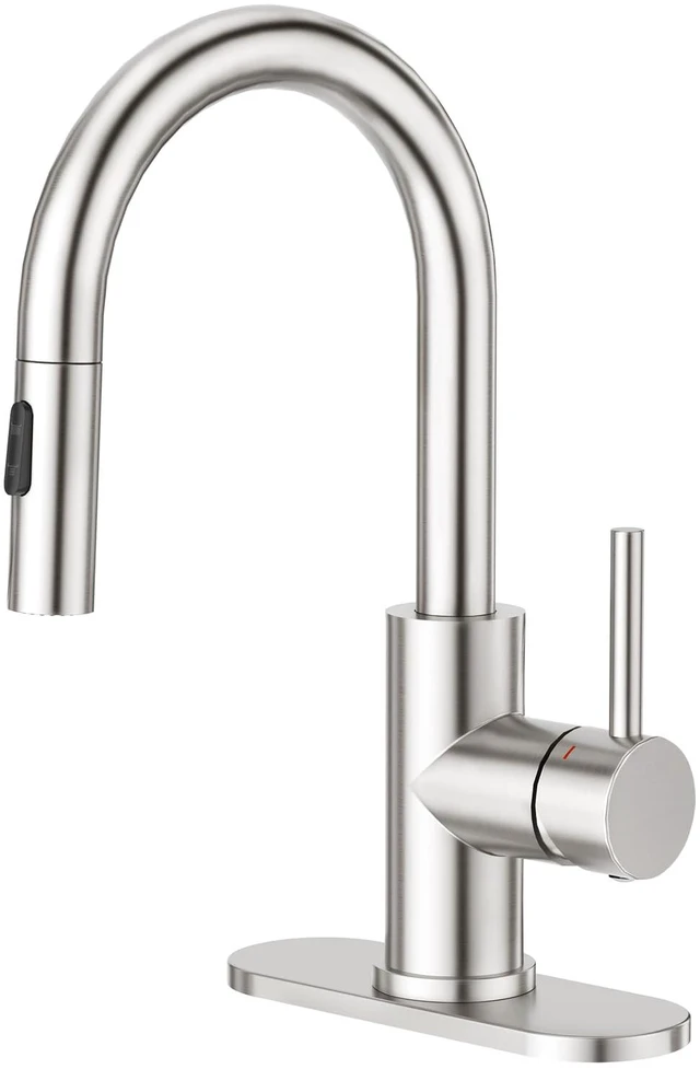 Main image of Bathroom Faucet with Pull Out Sprayer,Brushed Nickel Single Handle Kitchen Bar Faucets for Mini Sink Pull Down Vanity Mixer Tap 2 Water Modes,cUPC/NSF