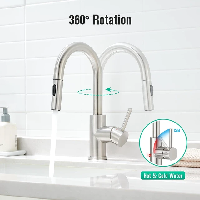 Alt view image 5 of 7 - Bathroom Faucet with Pull Out Sprayer,Brushed Nickel Single Handle Kitchen Bar Faucets for Mini Sink Pull Down Vanity Mixer Tap 2 Water Modes,cUPC/NSF