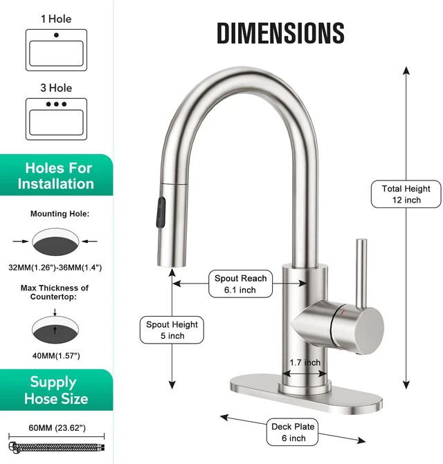 Alt view image 6 of 7 - Bathroom Faucet with Pull Out Sprayer,Brushed Nickel Single Handle Kitchen Bar Faucets for Mini Sink Pull Down Vanity Mixer Tap 2 Water Modes,cUPC/NSF