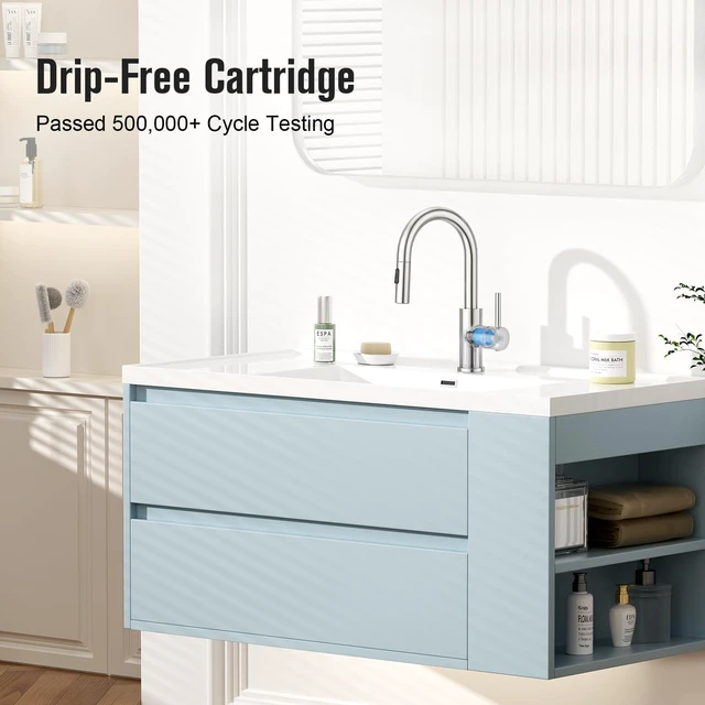 Alt view image 7 of 7 - Bathroom Faucet with Pull Out Sprayer,Brushed Nickel Single Handle Kitchen Bar Faucets for Mini Sink Pull Down Vanity Mixer Tap 2 Water Modes,cUPC/NSF