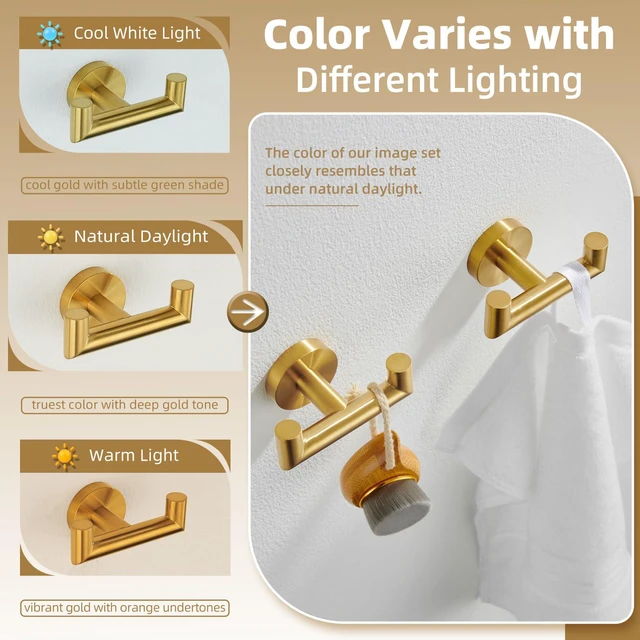 Alt view image 3 of 7 - Towel Hooks 2 Pack, Double Bath Towel Holder Brushed Dark Gold SUS304 Stainless Steel, Robe Coat Wall Hook for Bathroom Entryway Closet, Screws Mount