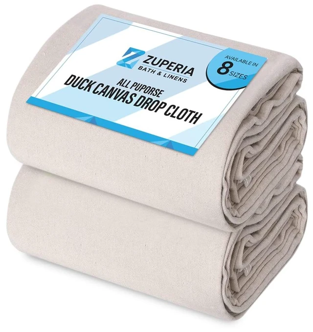 Main image of Canvas Drop Cloth (Size 4 x 50 Feet - Pack of 2) - Pure Cotton Painters Drop Cloth for Painting, Furniture & Floor Protection - All Purpose Thick Canvas tarp with Double Stitched Edges