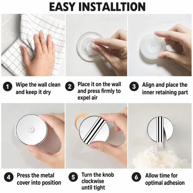 Alt view image 7 of 7 - Suction Cup Hooks for Shower, Shower Hooks for Inside Shower, No Drill Towel Hooks for Bathroom, Removable Suction Hooks for Glass, Mirror, Tile, Waterproof, Rustproof Chrome (2 Pack)
