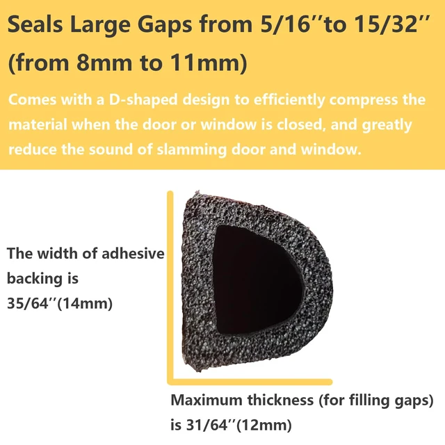 Alt view image 3 of 6 - Weather Stripping Seal Strip for Doors/Windows 18 Feet, Self-Adhesive Backing Seals Large Gap (from 5/16 inch to 15/32 inch), Easy Cut to Size