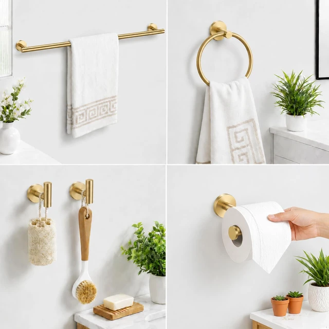 Alt view image 6 of 7 - Brushed Gold Bathroom Accessories Set, 10 Pieces Gold Towel Bar Bathroom Hardware Set, 24 Inch Towel Racks for Bathroom, SUS304 Stainless Steel Bathroom Towel Holder Toilet Paper Holder Wall Mounted