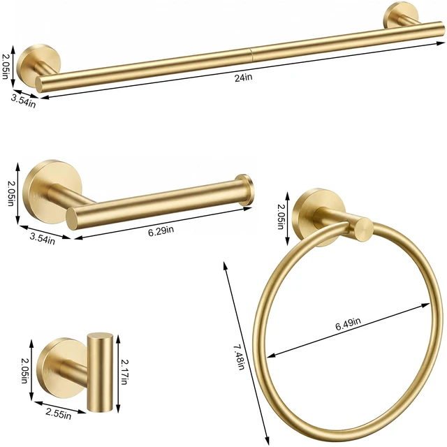 Alt view image 7 of 7 - Brushed Gold Bathroom Accessories Set, 10 Pieces Gold Towel Bar Bathroom Hardware Set, 24 Inch Towel Racks for Bathroom, SUS304 Stainless Steel Bathroom Towel Holder Toilet Paper Holder Wall Mounted