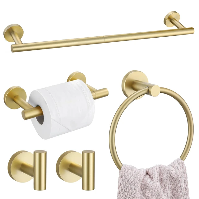 Main image of 5 Pieces Brushed Gold Towel Bar Set, Upgraded Round Bathroom Hardware Accessories Set, Toilet Paper Holder Towel Holder Set for Bathroom Stainless Steel Wall Mounted 23.6Inch