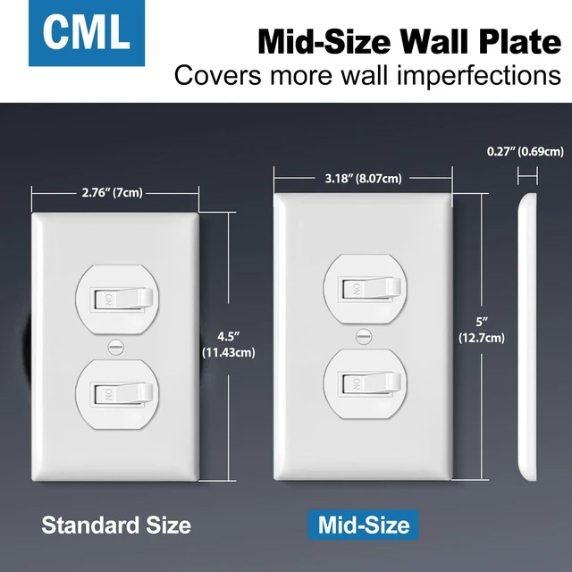 Alt view image 2 of 7 - Mid-Size 40 Pack Duplex Wall Plates, 1-Gang Switch Plates, Gloss White Electrical Outlet Receptacle Covers, Midway Size 3.18''x 5'', Impact Resistant Polycarbonate, ETL Listed