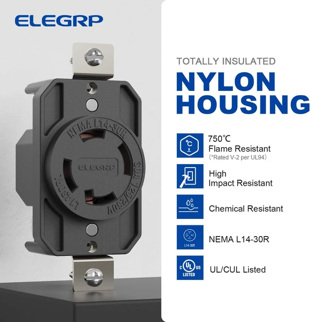 Alt view image 3 of 7 - NEMA L14-30P & NEMA L14-30R Locking Plug and Receptacle, Generator Twist Lock Plug & Socket/Outlet, 30 Amp 125/250V 3 Pole 4 Wire Grounding, Industrial Grade Heavy Duty, UL Listed (1 Set)