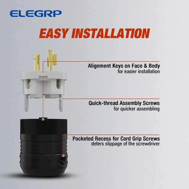 Alt view image 6 of 7 - NEMA L14-30P & NEMA L14-30R Locking Plug and Receptacle, Generator Twist Lock Plug & Socket/Outlet, 30 Amp 125/250V 3 Pole 4 Wire Grounding, Industrial Grade Heavy Duty, UL Listed (1 Set)