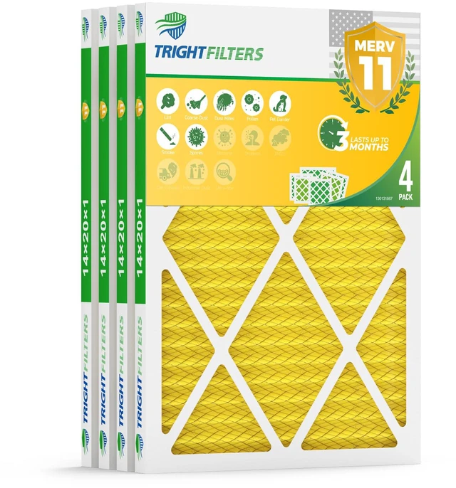 Main image of 14x20x1 Air Filter 4 Pack, MERV 11 Dust & Pet Dander Defense Electrostatic Pleated HVAC AC Furnace Filters Replacement for Home (Actual Size 13.78x19.80x0.79 in)