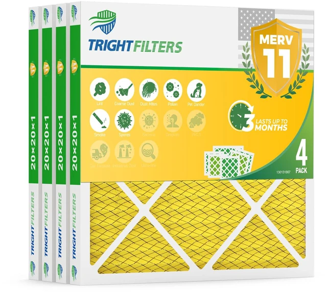 Main image of 20x20x1 Air Filter 4 Pack, MERV 11 Dust & Pet Dander Defense Electrostatic Pleated HVAC AC Furnace Filters Replacement for Home (Actual Size 19.80x19.80x0.79 in)