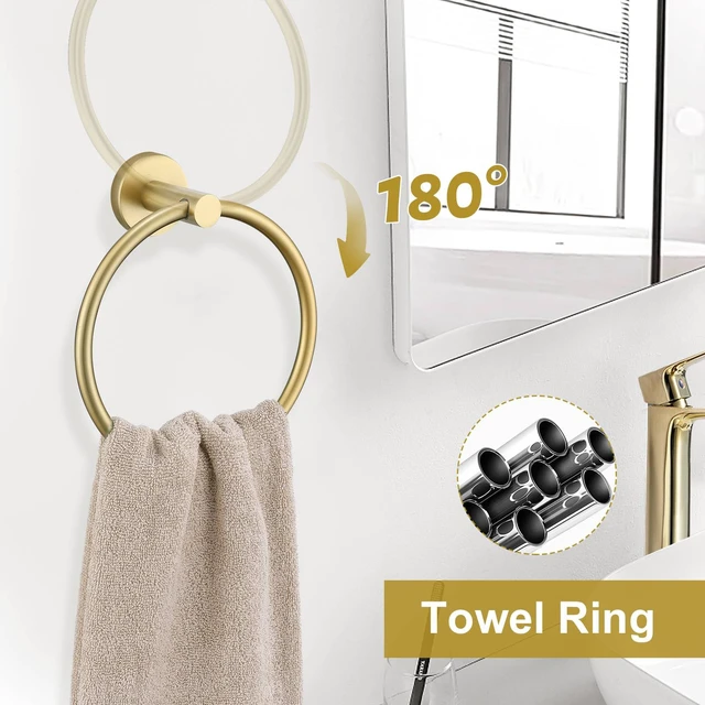 Alt view image 4 of 7 - 5 Pieces Brushed Gold Towel Bar Set, Upgraded Round Bathroom Hardware Accessories Set, Toilet Paper Holder Towel Holder Set for Bathroom Stainless Steel Wall Mounted 23.6Inch